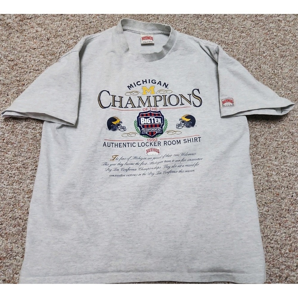 Vintage 1992 Michigan Wolverines Big Ten Champions Shirt Nutmeg Mills Gray Large
